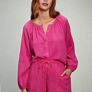 New! Gap Gauze Boatneck Button-Front Top Color: Phoebe Pink 100% Cotton NWT